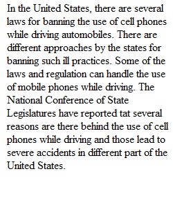 Use of Cell Phones While Driving Automobiles